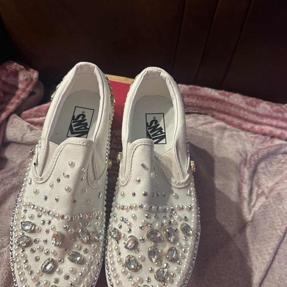 Vans Women's White Crystal Slip-On Sneakers